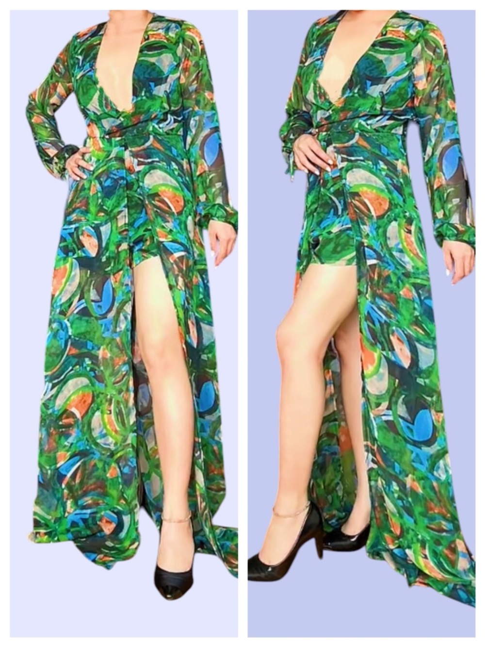 Luxxel Green Abstract Print Maxi Romper size S